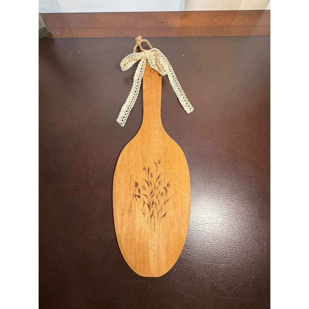 Vintage Wood Burned Spatula Wall Hanging Pyrography Wheat Folk Art Kitchen Decor